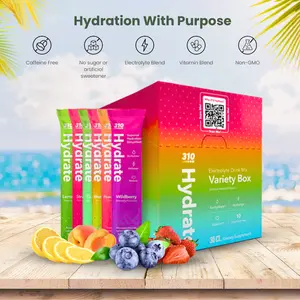 310 Hydrate Electrolyte Variety Flavor Drink Mix - 30 servings - Vitamin C, Vitamin B6 & B12, Zero Sugar, 10 calories, Caffeine Free, Natural Fruity flavors