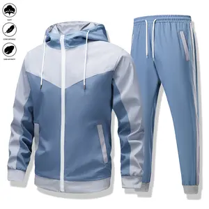 Men's 4-Season Athletic Sports Set - Full-Zip Hooded Jacket, Contrasting Design Striped Cuffs Pants, Breathable Fabric - Workout Gym Clothing, Mensfashion Sports Outfits for Gym, Casual Wear