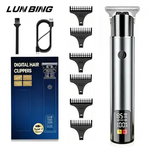Lun Bing T9 Men's Retro Hair Clipper, Digital Beard Trimmers, Wireless Professional Trimmer, Zero Gaps Beard Trimmer, Rechargeable, Ideal for Bald Heads & Hairline Detailing