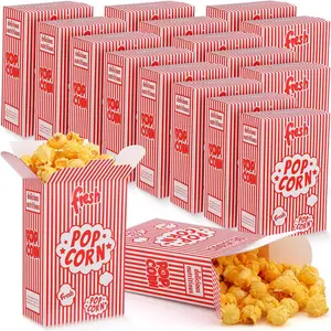 200 count 0.75 oz Popcorn Boxes, Popcorn Containers for Movie Party, Bulk Red and White Striped Paper Boxes for Puffed Rice Machine Theater Night Carnival Circus Party