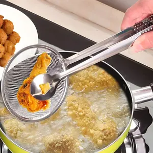 Stainless Steel Oil Drainer Clip Filter Net, Food Strainer Spoon for Frying, Bread Oil Drain Tool, Kitchen Gadget, 1/2 Pieces Set