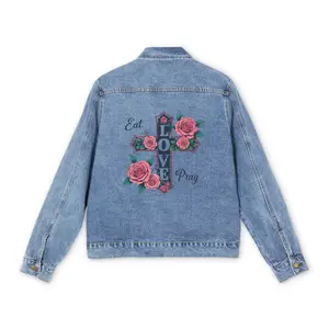 Christian Unisex Floral Faith Denim Jacket, Casual Outerwear, Gift for Him, Vintage Style Jacket, Spring Fashion Essentials