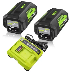 2 Packs 6.0Ah Li-ion OP40601   Portable  Battery and OP401 Charger Replacement for Ryobi 40V Battery Power Tool Heavy Duty