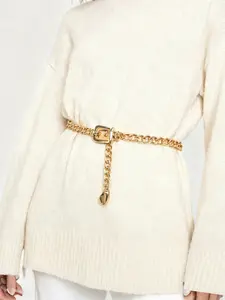 1pc Elegant Western Simple Chain Belt, Fashion Single Layer Metal Waistband, Metallic Instagram-style Belt , Punk Versatile Belt, Trendy Belt for Jeans Skirts Sweaters