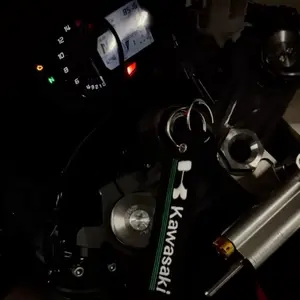 Motorcycle Keychain - Black with Green and White Logo  .Black with white and red logo