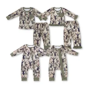 Kids Boy Camo Pajamas Set Deer Hunting Sleep Wear Winter Clothing
