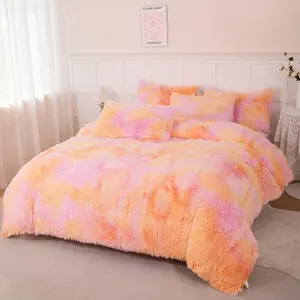 Bedding Set Twin Size 3 Pieces Orange Pink Faux Fur Shaggy Comforter for Girls Teen Soft Cozy Velvet Fuzzy Furry Bed Set(Orange Pink, Twin)