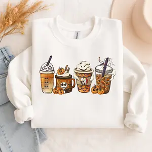 Crafted Crew Halloween Jack The Skeleton Lattes Sweatshirt with Fun Coffee Graphic Design