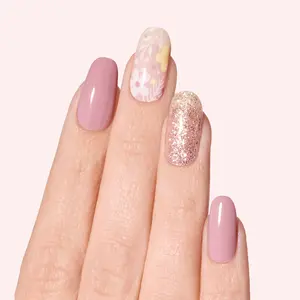 DASHING DIVA Olive Branch Nail Polish Strips - Dusty Purple & Sheer Gray with Handpainted Florals and Silver & Iridescent Glitter