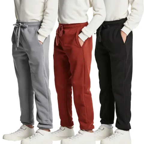 Real Essentials 3 Pack: Boys Tech Fleece Jogger Active Sweatpants with Pockets - Youth Soft Athletic Joggers (Size 6-24)