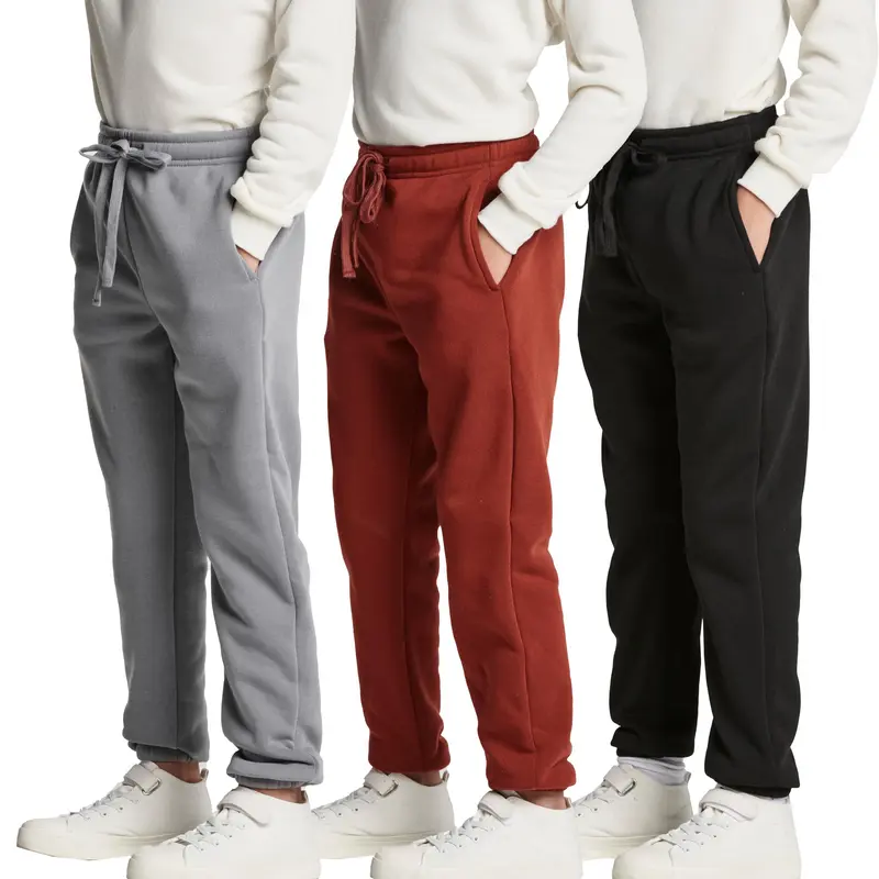 Real Essentials 3 Pack: Boys Tech Fleece Jogger Active Sweatpants with Pockets - Youth Soft Athletic Joggers (Size 6-24)