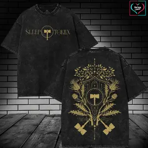 [SLEEP TOKEN MERCH] SLEEP TOKEN HAMMER CREST UNISEX T-SHIRT/TANKTOP – Ornate Gold Botanical Emblem, Vintage Washed Metal Tee, Alternative Streetwear, Grunge Y2K Punk, Gift for Music Enthusiasts