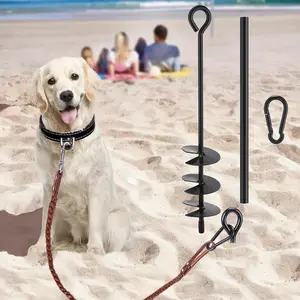 Beach Dog Tie Out Stake for Dogs Up to 250 lbs - Heavy Duty Dog Camping Yard Park Essentials Accessories for All Cable Leash Chain