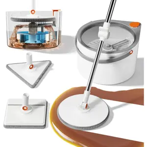 3-in-1 Spin Mop and Bucket Set with Water Separation, 71" Extra Long Handle for Wall Cleaning, 3 Specialized Heads for Baseboards & Corners, 6 Microfiber Refills for Hardwood Floor Care