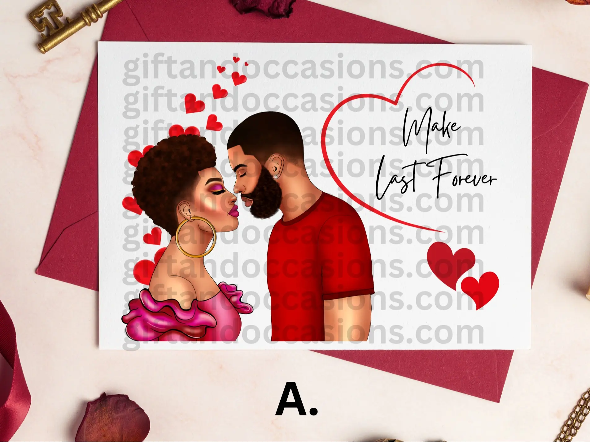Valentine Day Greeting Card Set, Custom African American Greeting cards, Valentine Day Black Couple Cards, Black Couple Valentine Day Card,