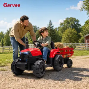 Garvee 12V Kids Ride On Tractor for Kids Outdoor Play, Remote Control, Detachable Trailer, 35W Dual Motors, 3-6 Age Range, Bluetooth Music, LED Lights, 3 Speeds
