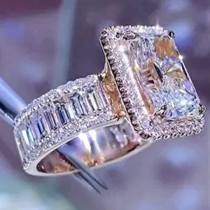 Fashionable luxury Zirconia decorated silver alloy ring for engagement, wedding anniversary, party jewelry, Valentine's Day, women's birthday gift