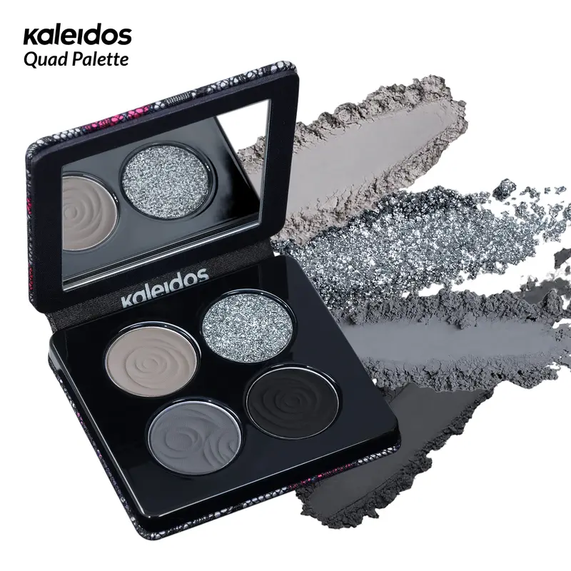 Kaleidos 4-Shade Quad Eyeshadow Palette - Cool-Toned, Vegan, 4.8g/0.17 oz, Highly-Pigmented Velvet Matte & Glitter Duochrome, Metallic Finish, Longwear, Matte-to-Shimmer Drama, Accentuates Eyes, Cosmetic Gift for Festivals, Back to School