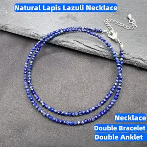 Natural Lapis Lazuli 2MM 3MM Faceted Beads Necklace Tiny Lapis Beads Clavicle Necklace Temperamental Chian Necklace double bracelet, double anklet