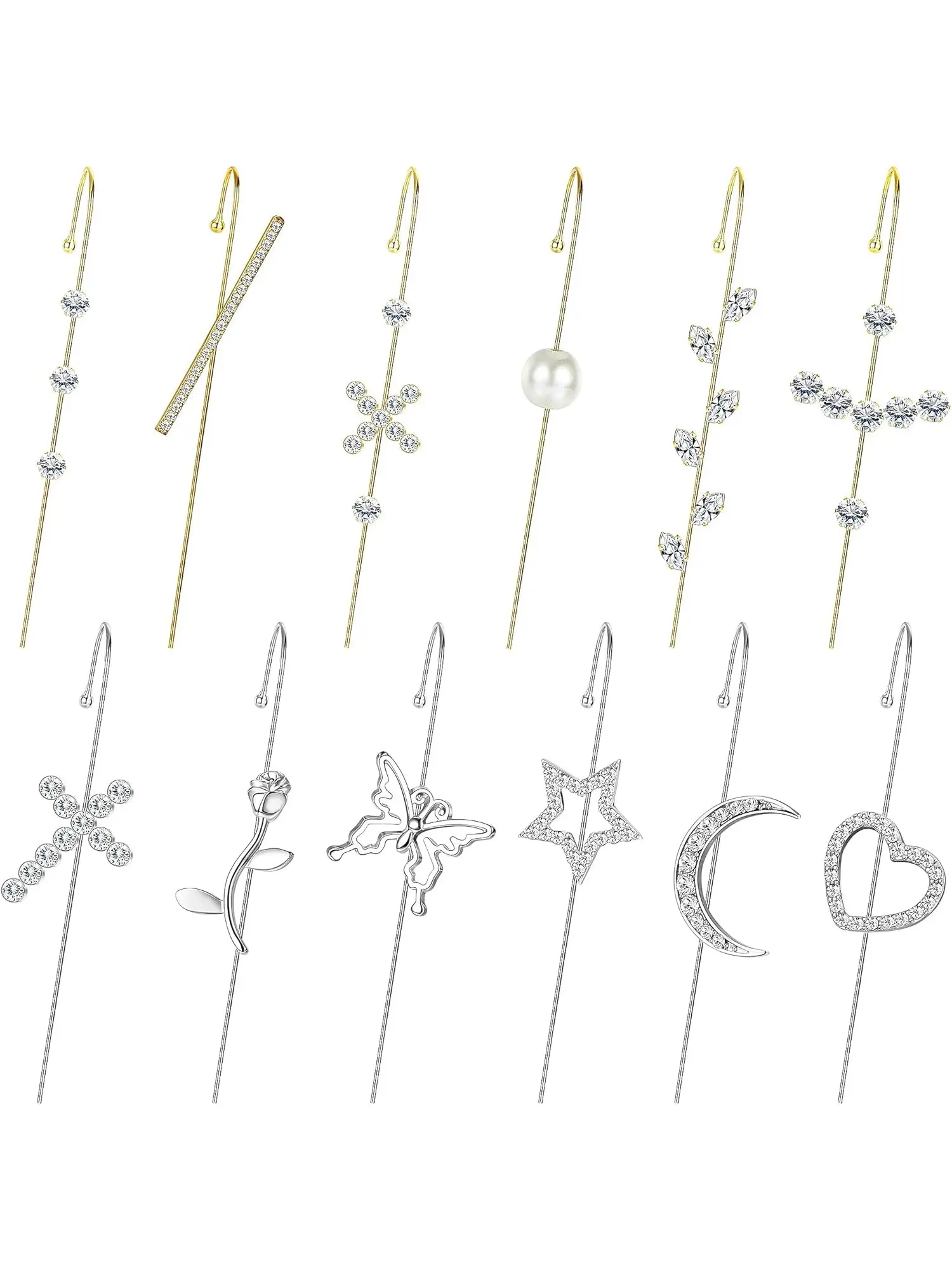 12PCS Ear Wrap Crawler Hook Earrings Ear Cuff Climbers Pin Hook Earrings Ear Crawler Earrings for Women Dainty Casual Trendy Jewelry Fashion Jewelry Trendy Jewellery Accessories