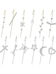 12PCS Ear Wrap Crawler Hook Earrings Ear Cuff Climbers Pin Hook Earrings Ear Crawler Earrings for Women Dainty Fashion Jewelry