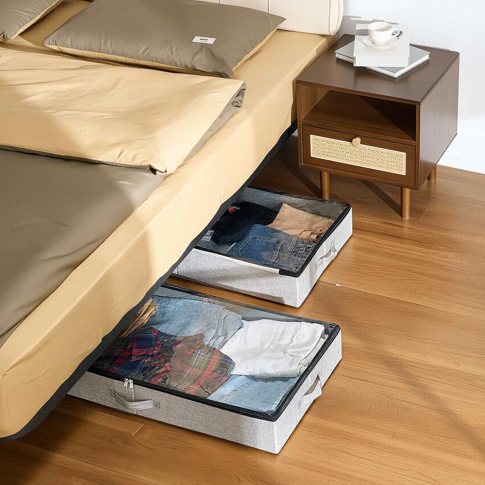 【DealsForYouDays】VEVOR Under Bed Storage with Clear Lids,33.5 x 16.9 x 4.7 Inch45L Large Underbed Clothes Storage ContainersLow Profile Under Bed Drawer Shoe Organizer Bins Box for Blanket Shoe Bedroom2 Pack