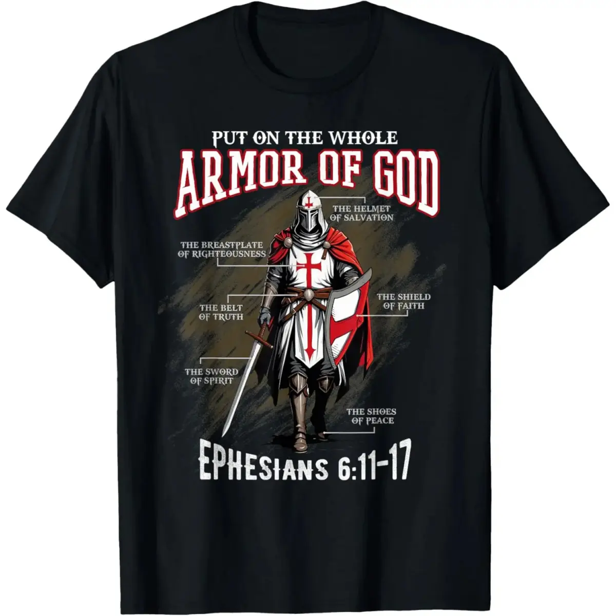 Men's Armor of God Graphic Tshirt, Vintage Christian Faith Top in 100% Cotton, Casual Comfy Crewneck Birthday Gift