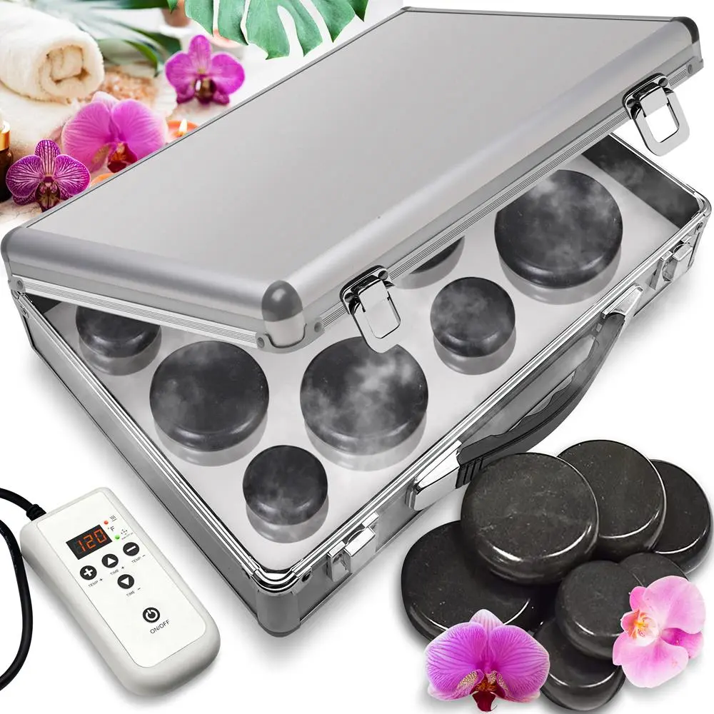 12-Piece Basalt Hot Stone Massage Kit with Waterless Heating Bag for Shoulder & Low Back Pain Relief, Adjustable Temp Control, Lightweight Aluminium Storage Case for Whole Body Tension Relief, Massage Devices, Shoulder Pain Relief