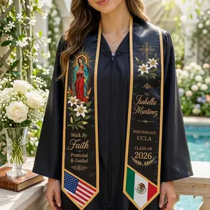 5 Styles Personalized Catholic Graduation Stole Two Flags, Custom Name Class 2026, Virgin Mary Grad Sash
