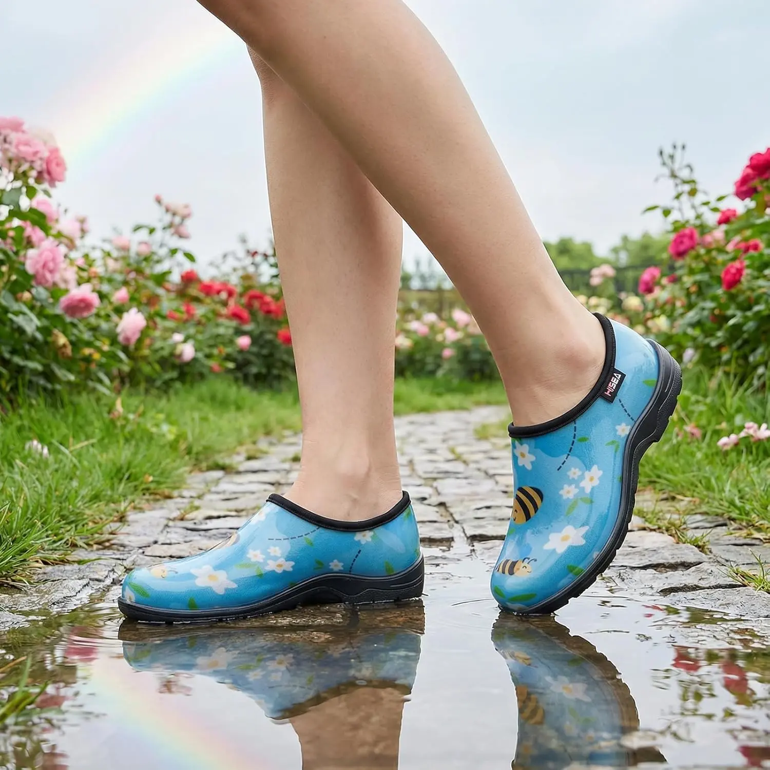 Waterproof Garden Shoe for Women, Outdoor Slip-On Garden Clogs Rubber Rain Boots, Lightweight PVC Rainboots Low Cut Ankle Booties Rain Shoes with Comfort Insole