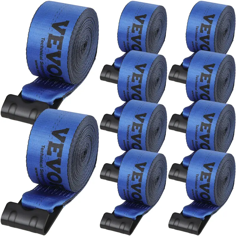 VEVOR Polyester Winch Straps, 10-Pack 4"x30' Truck Accessories with Flat Hook, 6000 lbs Load Capacity, 18000 lbs Breaking Strength, Flatbed Tie Downs for Trailer Cargo Control, Cargo Hauling, Crate & Plate Hold, Tree Removal