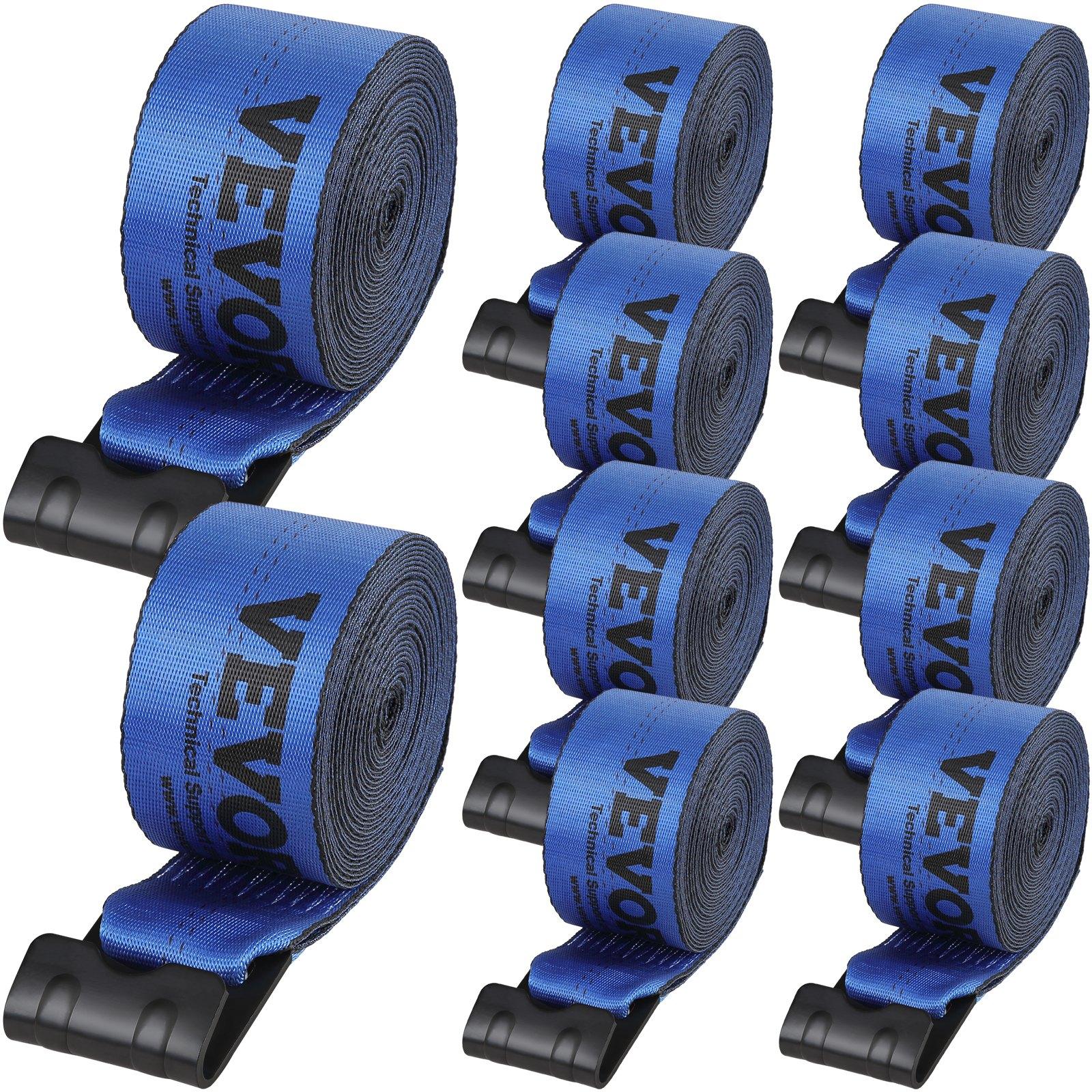 VEVOR Winch Straps, 10-Pack 4" x 30' Truck Accessories with Flat Hook, 6000 lbs Load Capacity, 18000 lbs Breaking Strength, Flatbed Tie Downs for Trailer Cargo Control