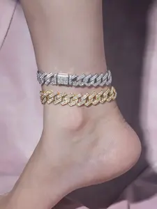 Rhinestone Decorated Cuban Chain Anklet, Dainty Layered Anklet, Fashionable Jewelry for Women & Men, Trendy All-match & Exquisite Jewelry for Birthday Gift