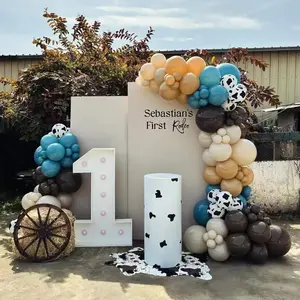 153PCS Western Balloon Arch Kit Cow Print, Denim Blue & Brown for Baby Shower & Birthday Party