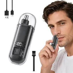 Portable LED Dsiplay Nose and Ear Trimmer Clipper for Men Women,Rechargeable Nose Trimmer, 2 in 1 Nasal Hair Cutter, Waterproof Electric Nose Hair Trimmer with Dust Protection Cap,Powerful Motor and Dual-Edge Blades,Mini Travel Size