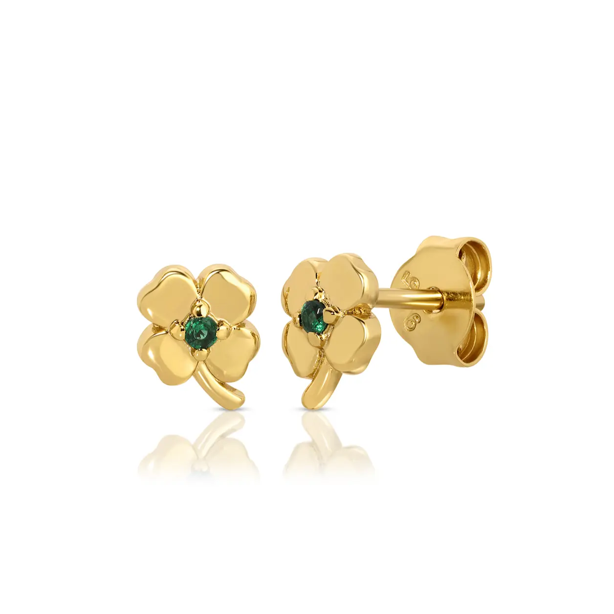 Get Lucky Emerald Clover Stud Earrings - Elegant Design with Clear Center Stone