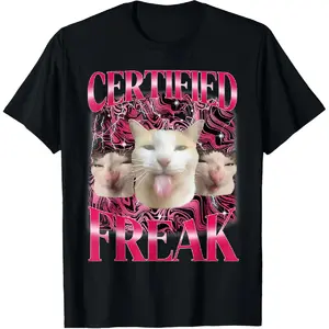 100% Cotton Certified Freak Eat Cement Cursed Cat Funny Cat Meme T-Shirt Breathable Clothes cotton menswear casual cotton streetwear