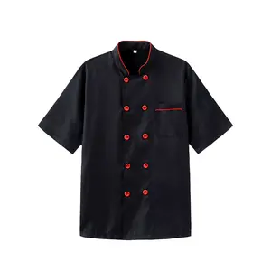 Men'S Short-Sleeve Chef Uniform with a Stand-Up Collar, Double-Breasted Design, Lightweight And Breathable for Summer, Suitable for Hotels, Restaurants, Kitchens, And Baking Shops, Offering Protection Against Dirt And Oil.