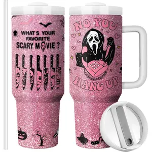 Halloween Scary Mask Tumbler with Lid and Straw 40oz Stainless Steel Travel Coffee Mug Horror Theme Double Wall Insulated Cup Funny Gift for Women Men (Pack of 1)