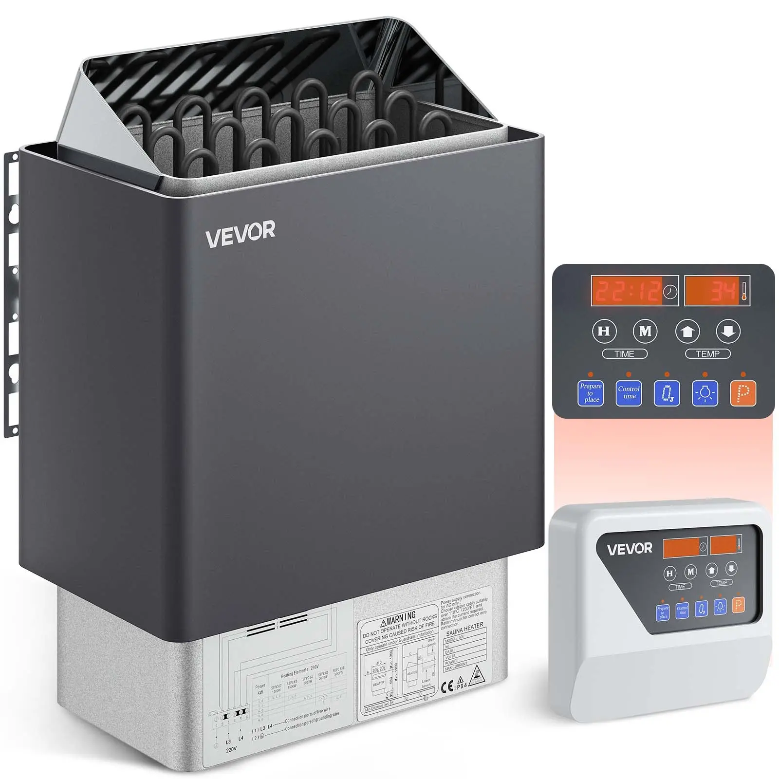 Summervibes VEVOR Sauna Heater, 9KW 220V Electric Sauna Stove, Steam Bath Sauna Heater with External Digital Controller, 3h Timer and Adjustable Temp for Max. 317-459 Cubic Feet, Home Hotel Spa Shower Use