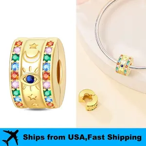 Yellow interval bead 925 sterling silver clip bracelet pendant, suitable for homemade DIY bracelet jewelry