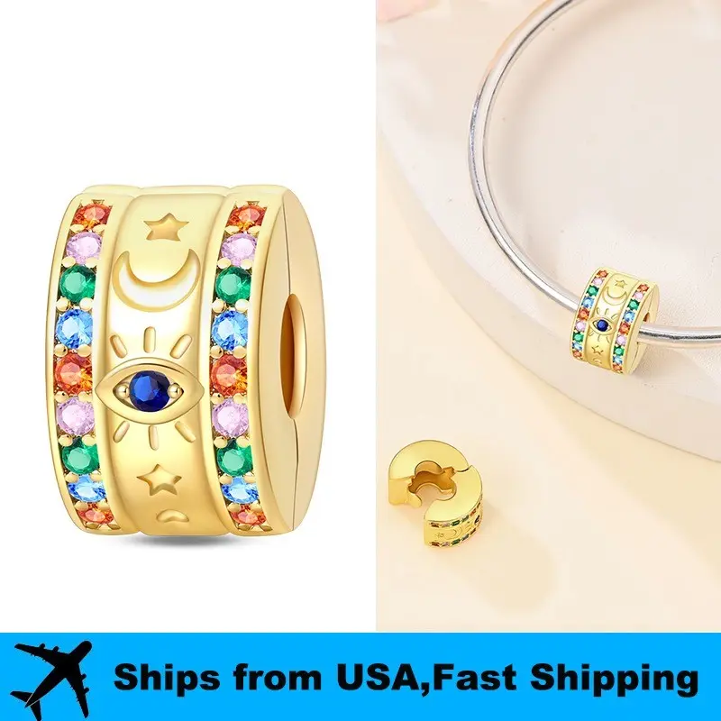925 Sterling Silver Hypoallergenic Yellow Interval Bead Clip Bracelet Pendant - DIY Pendants for Handmade Jewelry Making, Ideal Gift for Loved Ones