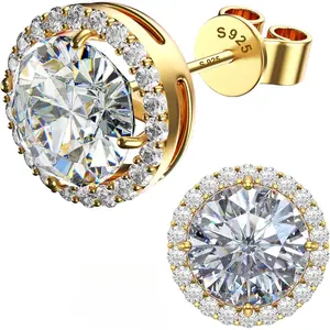 Moissanite Halo Earrings Studs : 1CT-4CT 18K White Gold Plated S925 Sterling Silver Stud Earrings for Women Men Hypoallergenic Dainty Moissanite Jewelry for Sensitive Ear D Color Round Cut VVS1