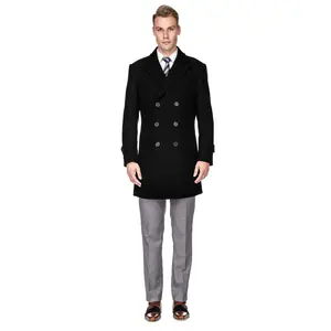 Men's Double Breasted Pea Coat Wool Blend Dress Jacket Peacoat