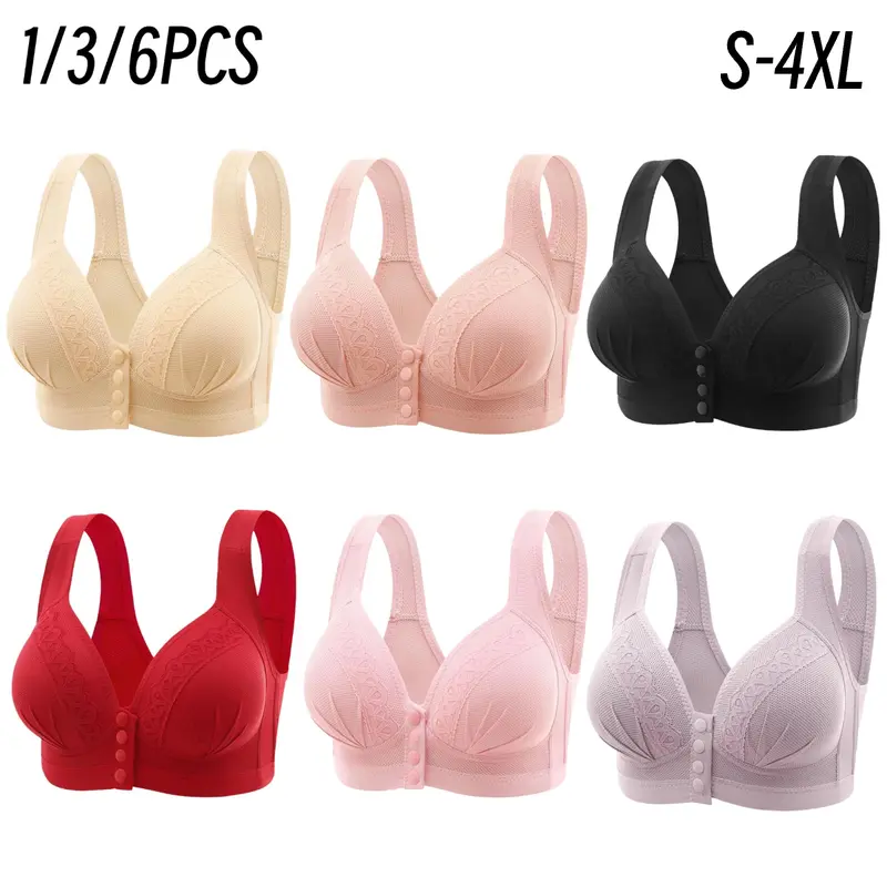 1/3/6PCS Women's Front Closure Bras Push-Up Jacquard Bra Posture Full Coverage Underwire Unlined Seamless Bra for Daily Wear All Seasons, Push bra,Womenswear, Unlined Bra, Wireless Underwear Bras