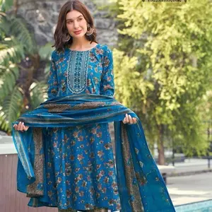 Pure Cotton Print Pakistani Salwar Suit Collection Women's Gown Style Kurti with Pant and Dupatta - Elegant and Comfortable