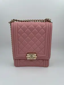 Pre-owned CHANEL LEATHER Shoulder Bags Chevron Quilted Lambskin North South Le Boy Crossbody Bag Pink