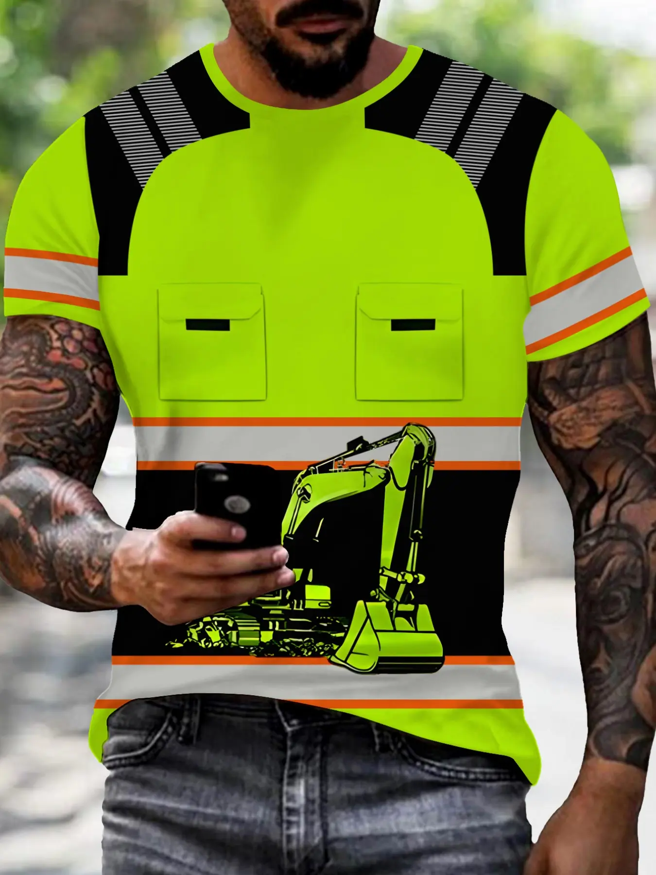 Excavator Safety Shirt Printed T-Shirt, Industrial Style Short Sleeve, Fashionable Comfort Design, Perfect for Daily Wear, Ideal Gift Choice