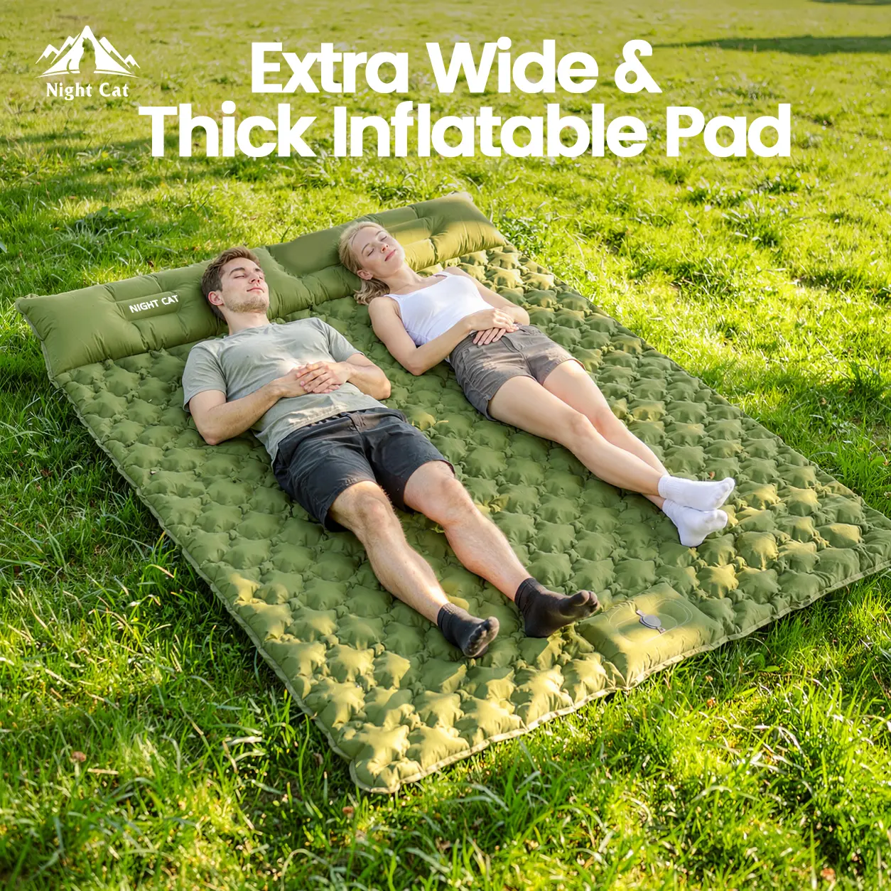 Night Cat Camping Sleeping , Extra Thick Camping Mat, Built-in Foot Pump Inflatable Sleeping ,Compact for Camping BackpackingHiking Traveling Tent, camp gear, road trip ,cot pad, inflation Pump air pillow,Summervibes Airbed Double Self Inflating Be