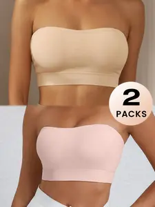Seamless Tube Bra Top, No Padding Shoulder Straps, Elastic Layered Design, Soft Comfortable Fitted Bralette for Everyday Wear, Underwear
